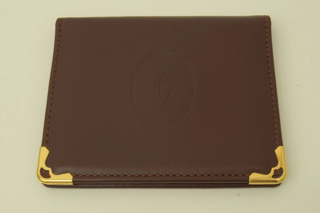 AUTHENTIC CARTIER BURGUNDY FLIP WALLET MIRROR VRG LEATHER DECOR LOGO GP CORNER: AUTHENTIC CARTIER BURGUNDY FLIP WALLET MIRROR VRG LEATHER DECOR LOGO GP CORNER Authentic Cartier Burgundy Flip Wallet Mirror VRG Leather Decor Logo GP Corner Authentic Cartier Burgundy Flip Wallet Mir