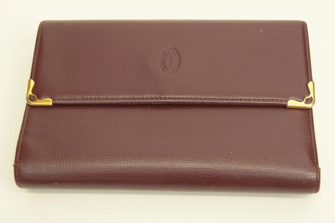 AUTHENTIC CARTIER BURGUNDY WALLET LEATHER DECOR LOGO GP CORNER CLIP COIN CASE: AUTHENTIC CARTIER BURGUNDY WALLET LEATHER DECOR LOGO GP CORNER CLIP COIN CASE Authentic Cartier Burgundy Wallet Leather Decor Logo GP Corner Clip Coin Case Authentic Cartier Burgundy Wallet Leather De
