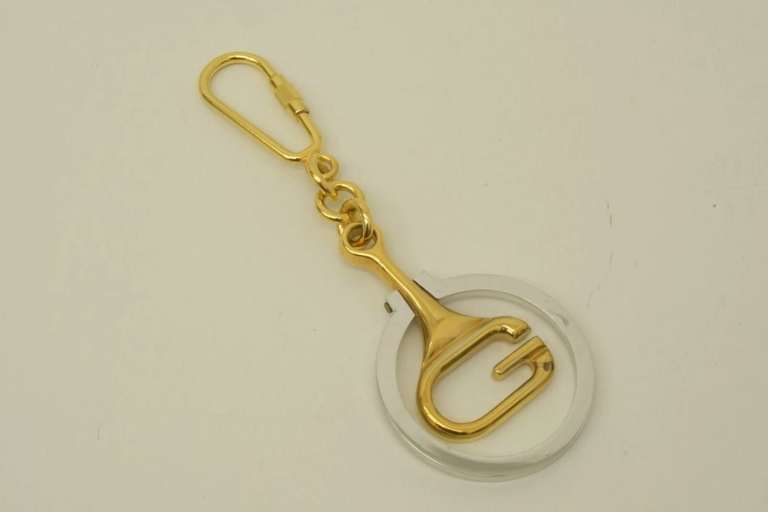 AUTHENTIC GUCCI THIN G LOGO GOLD PLATED SILVER RING SWING CHARM KEYCHAIN JEWELRY (1 of 2)