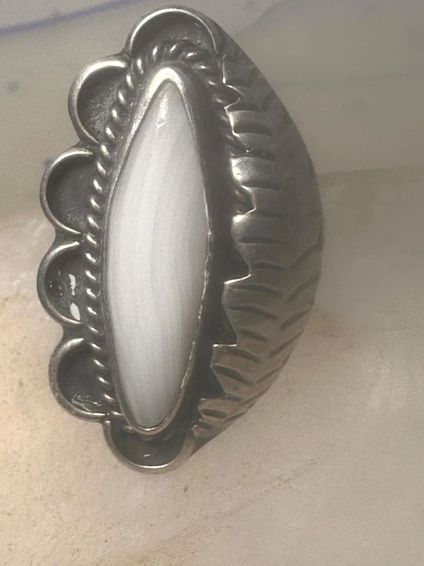 LONG AGATE RING NAVAJO LEAF LEAVES SIZE 8.25 STERLING SILVER WOMEN (1 of 2)