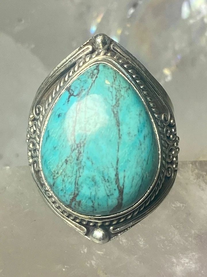 TURQUOISE RING BOHO CIGAR BAND STERLING SILVER WOMEN MEN: TURQUOISE RING BOHO CIGAR BAND STERLING SILVER WOMEN MEN Turquoise ring boho cigar band sterling silver women men Size 11 adjustable Weight 17.2g Length 1 1/8" Width 5/8" Thinest part 1/8"