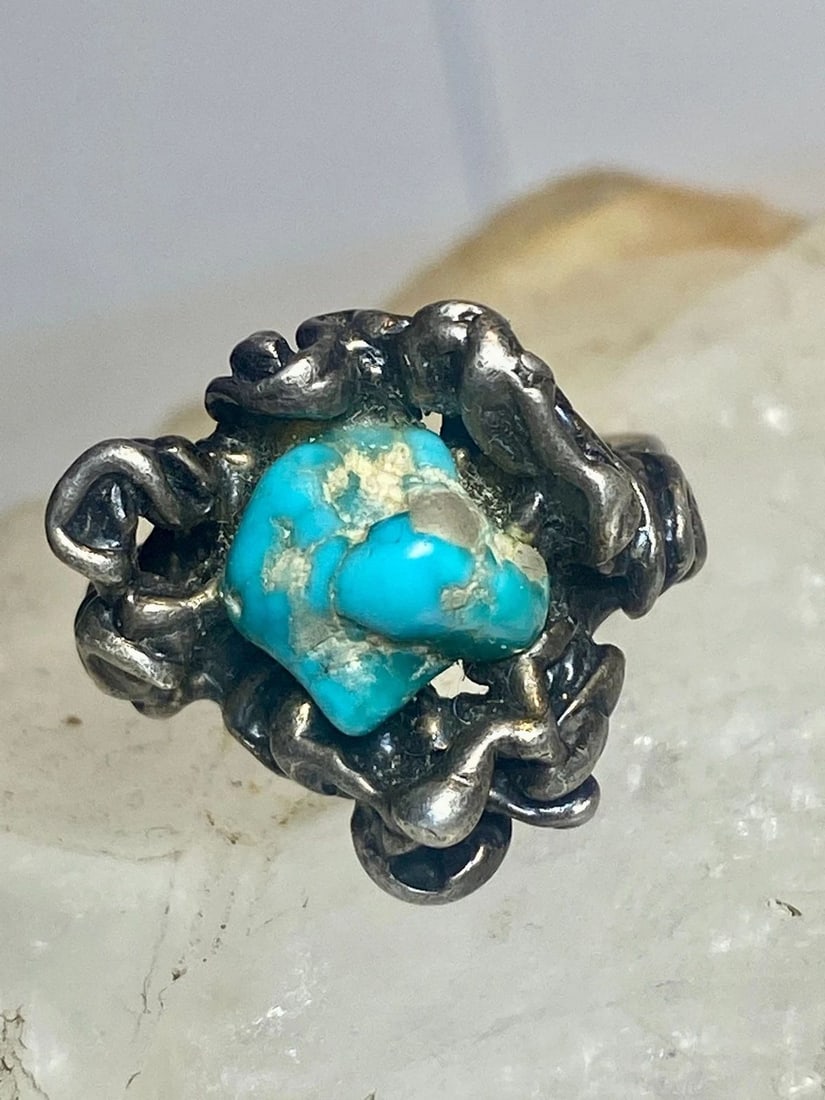 BRUTALIST RING SIZE 4.75 TURQUOISE STERLING SILVER SOUTHWEST WOMEN GIRLS (1 of 1)
