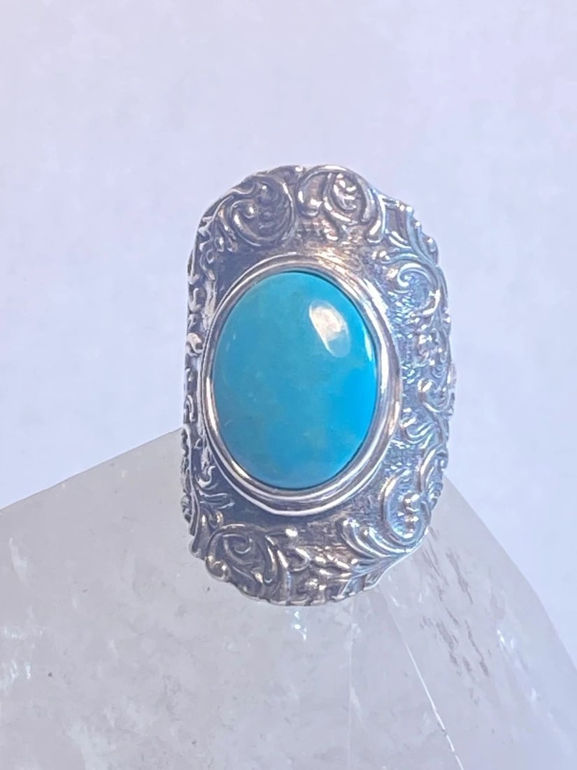 FLORAL RING SIZE 8 FLOWER KNUCKLE BAND TURQUOISE STERLING SILVER WOMEN GIRL: FLORAL RING SIZE 8 FLOWER KNUCKLE BAND TURQUOISE STERLING SILVER WOMEN GIRL Floral ring flower knuckle band turquoise sterling silver Israel women girl Signed PZ Israel Size 8 Weight 11g Length 1 3/8"