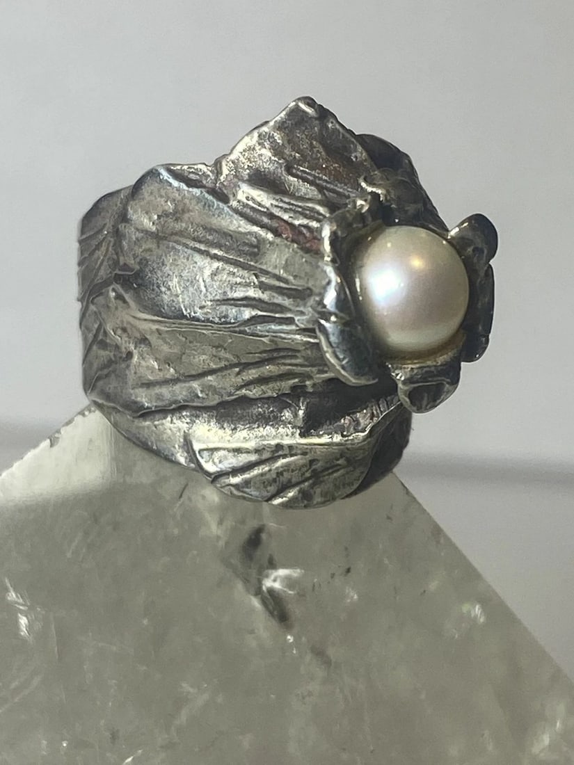 PEARL RING BRUTALIST VOLCANO STERLING SILVER PINKY GIRLS WOMEN (1 of 2)
