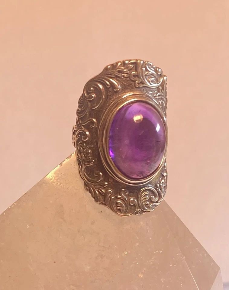 FLORAL RING FLOWER KNUCKLE BAND SIZE_7.75 AMETHYST STERLING SILVER ISRAEL WOMEN: FLORAL RING FLOWER KNUCKLE BAND SIZE_7.75 AMETHYST STERLING SILVER ISRAEL WOMEN Floral ring flower knuckle band size_7.75 amethyst sterling silver Israel women girl Signed PZ Israel Size 7.75 Between 
