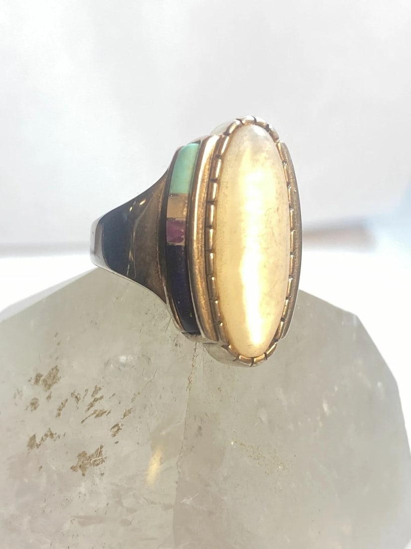 MOTHER OF PEARL RING SIZE 7.75 CAROLYN POLLACK LONG SOUTHWEST BAND STERLING SILV (1 of 2)