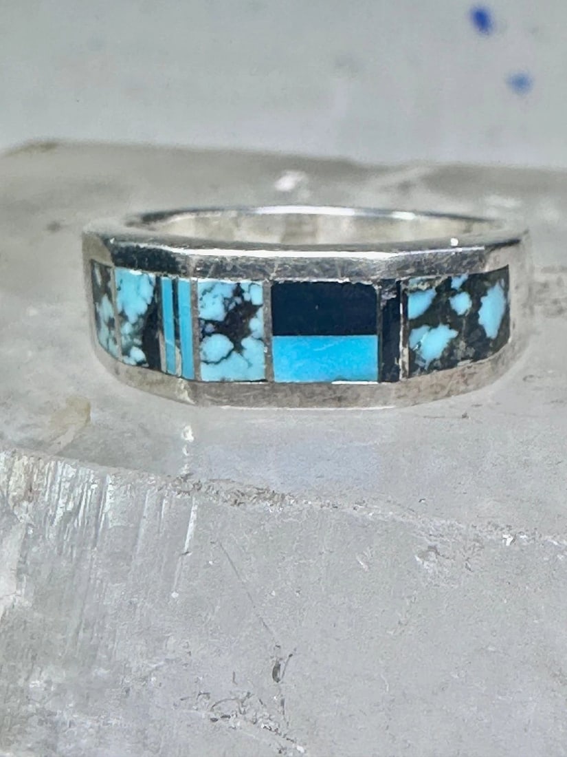 TURQUOISE RING SOUTHWEST TRIBAL BAND SIZE 7.75 STERLING SILVER WOMEN (1 of 1)
