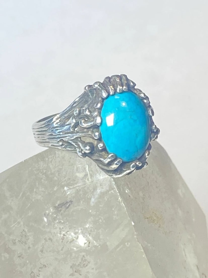 TURQUOISE RING BRUTALIST SOUTHWEST STERLING SILVER WOMEN (1 of 2)