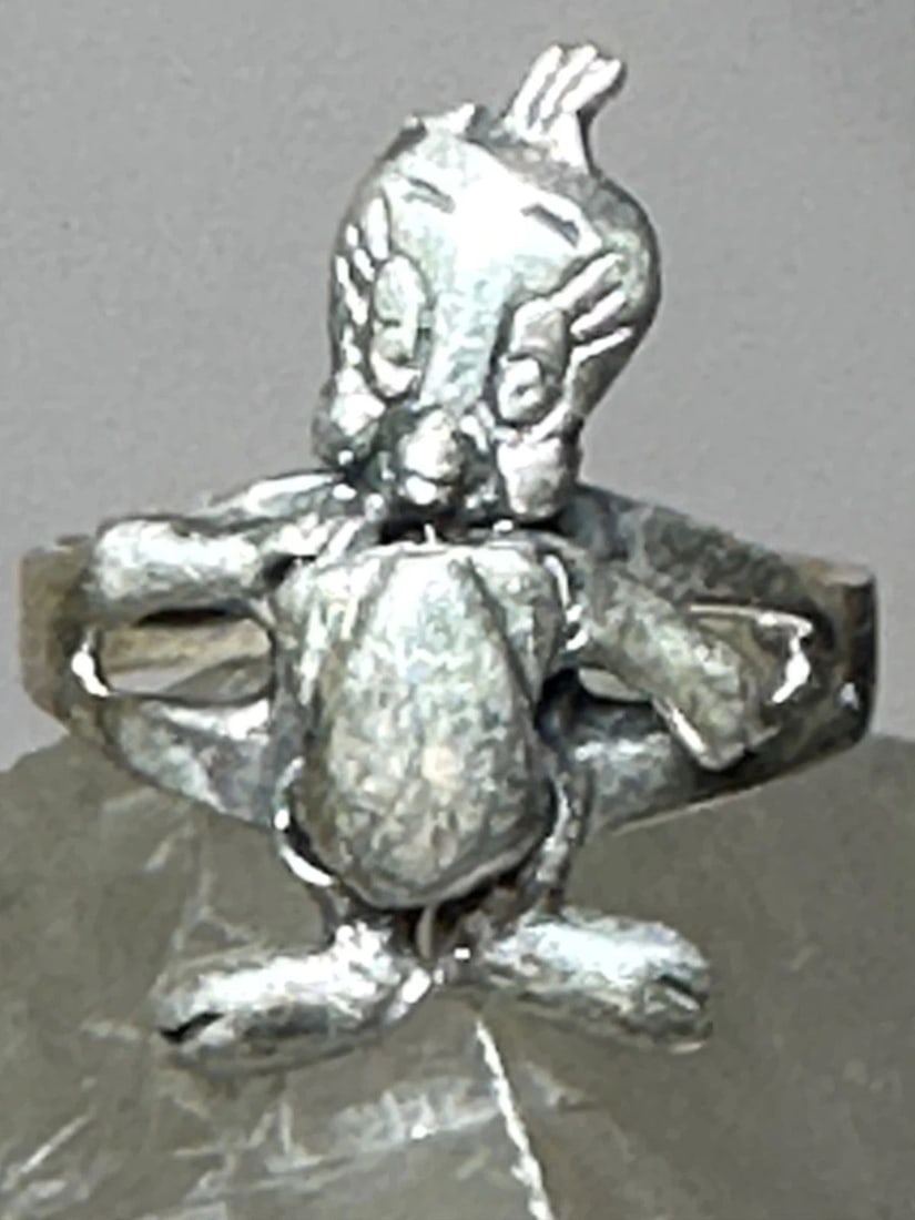 BIRD RING CHARACTER BAND HANDS FEET FACE MOVE CHARACTER SIZE 2 BAND STERLING SI (1 of 2)