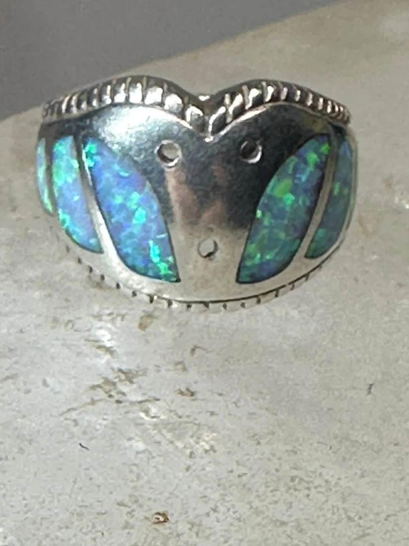 LAB OPAL RING SOUTHWEST BAND SIZE 5.75 SIGNED STERLING SILVER WOMEN (1 of 1)