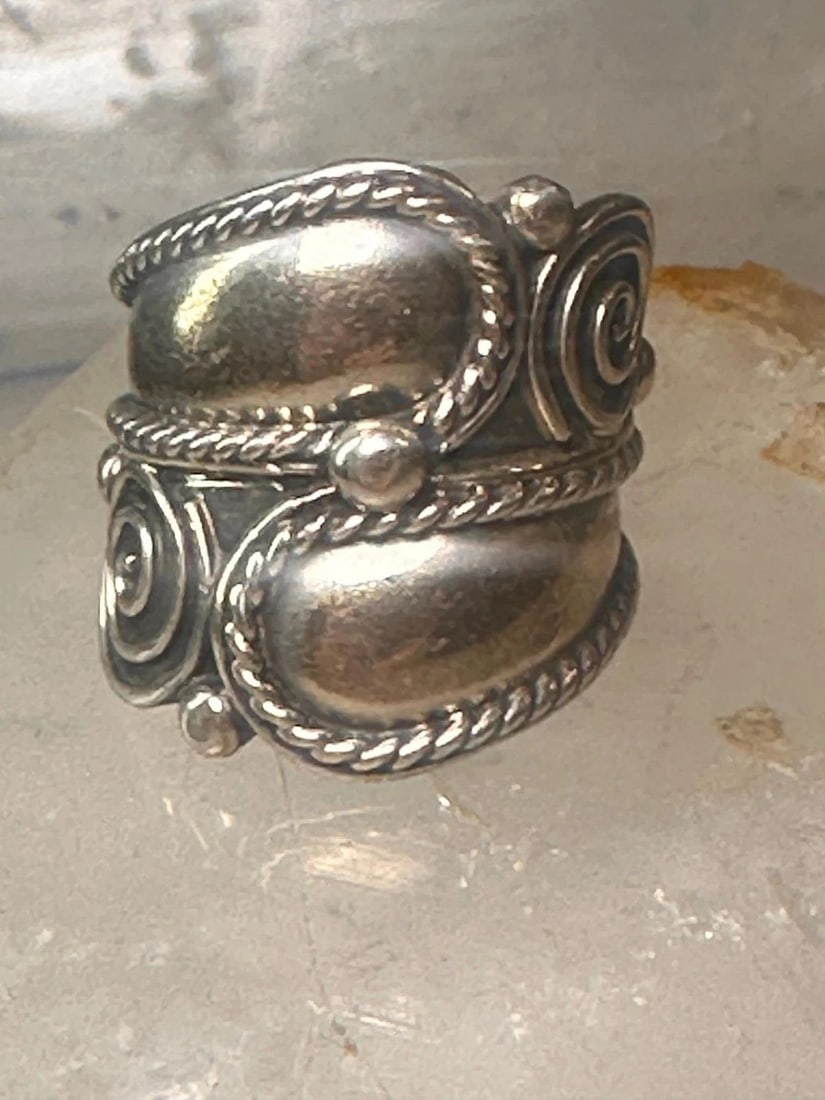 VINTAGE RING CIGAR BAND MEXICO SPIRAL ROPE DESIGN SIZE 6.25 STERLING SILVER WOME (1 of 2)
