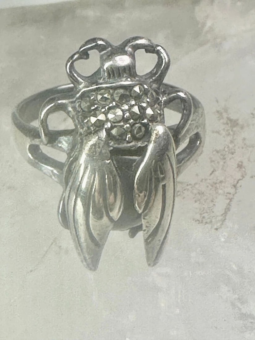 VINTAGE INSECT RING BUG MARCASITE SIZE 5.25 STERLING SILVER WOMEN (1 of 2)