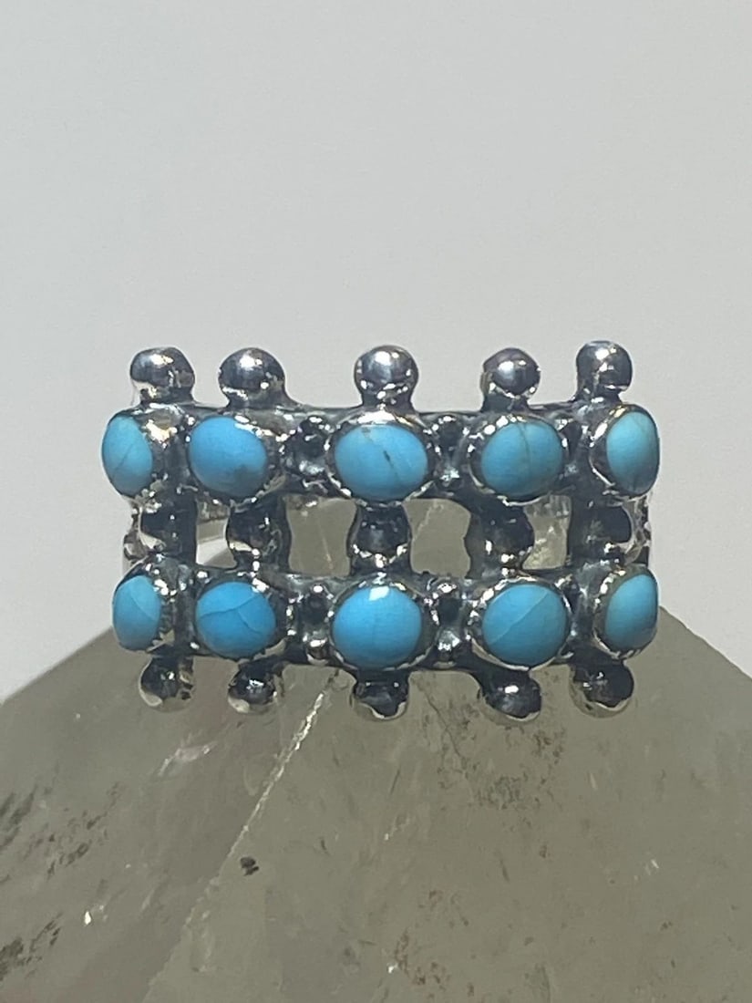 TURQUOISE RING MAN STONES BAND STERLING SILVER WOMEN GIRLS (1 of 2)