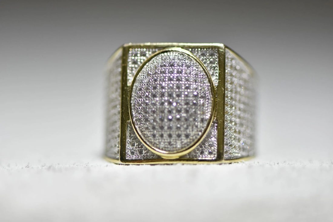 MENS RING CRYSTALS BAND STERLING SILVER (1 of 2)