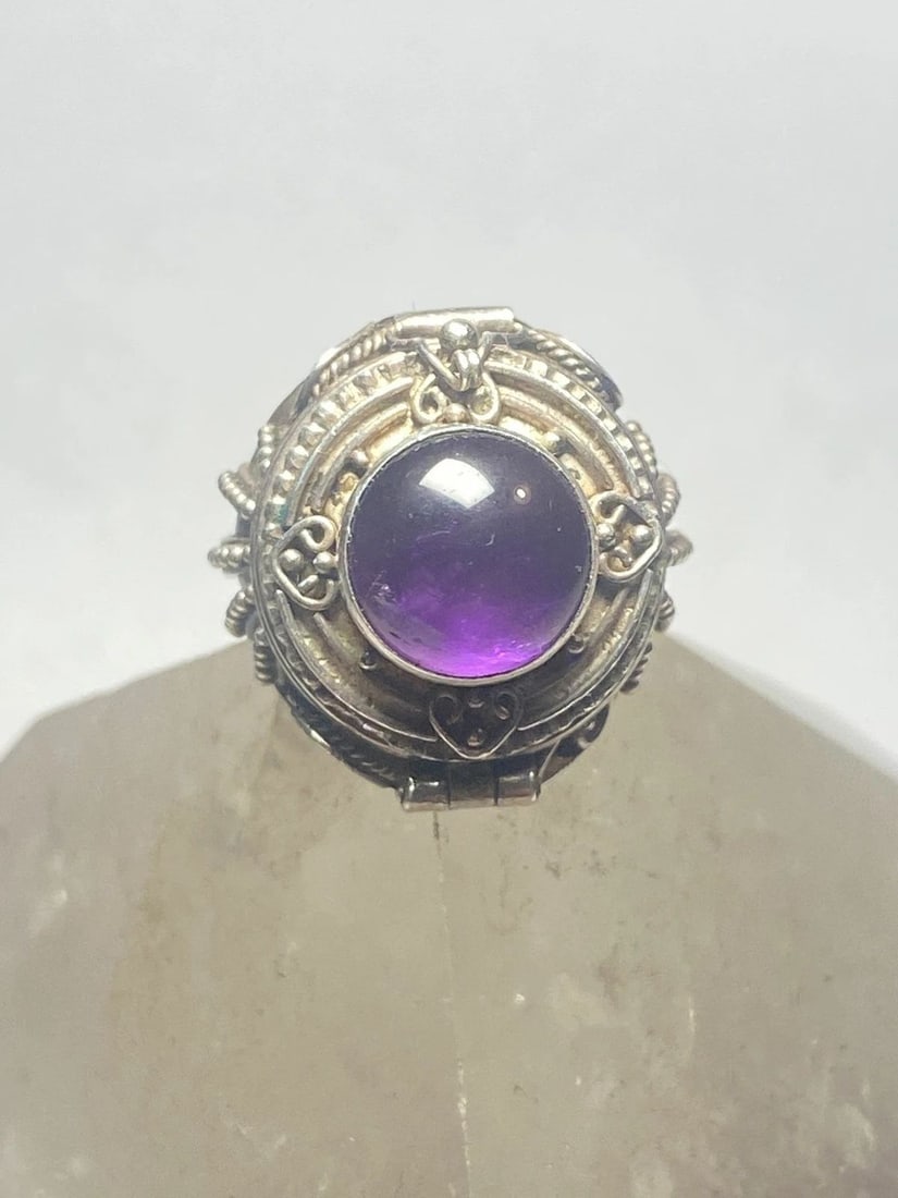 POISON RING BEADED AMETHYST PINKY STERLING SILVER WOMEN GIRL (1 of 2)
