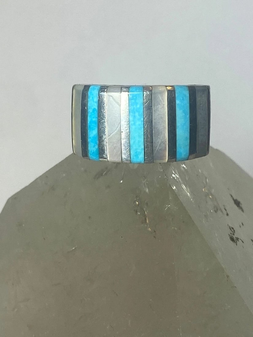 TURQUOISE MOP RING SOUTHWEST BAND STERLING SILVER WOMEN GIRLS (1 of 1)