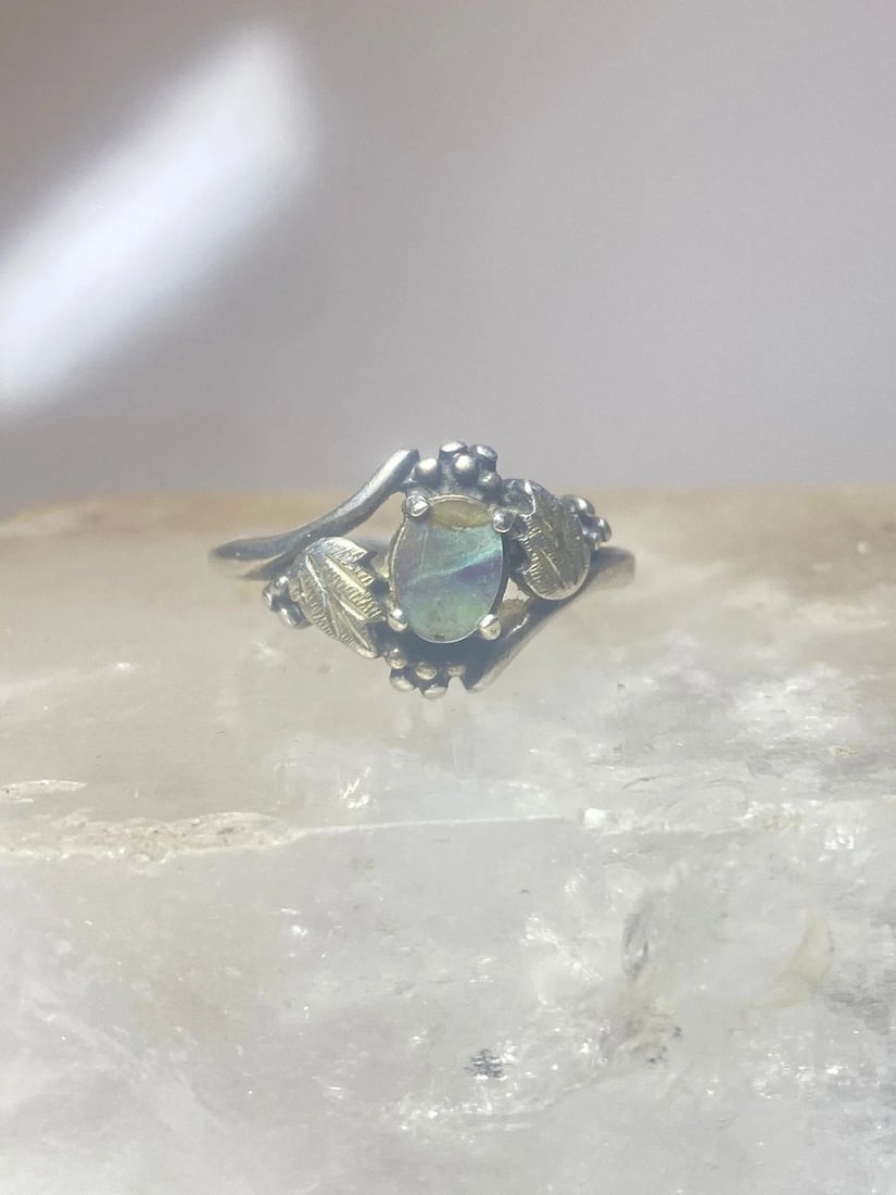 ABALONE RING SIZE 9.25 LEAVES BAND PINKY STERLING SILVER (1 of 2)