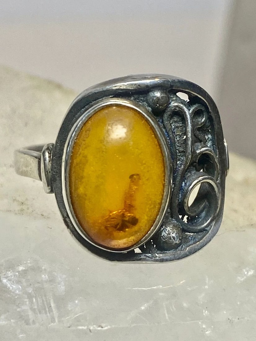AMBER RING SIZE 6 STERLING SILVER SOUTHWEST BAND WOMEN GIRLS (1 of 1)