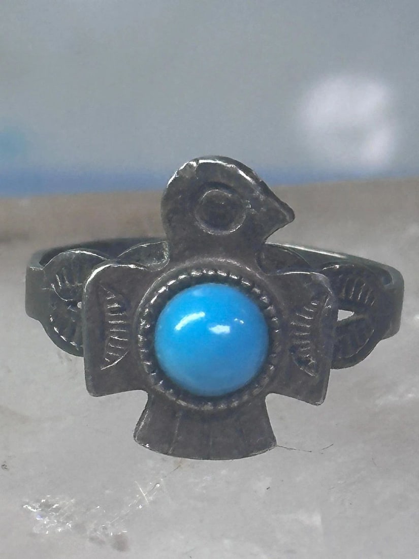 PHOENIX RING TURQUOISE RING NAVAJO BAND SIZE 4.50 STERLING SILVER WOMEN GIRLS (1 of 2)