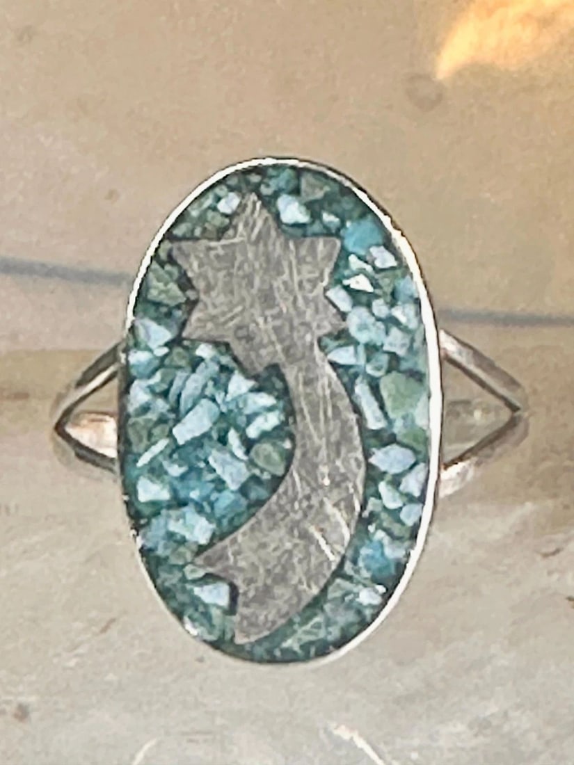 SHOOTING STAR RING MEXICO TURQUOISE CHIPS CELESTIAL SIZE 7 STERLING SILVER WOMEN (1 of 2)