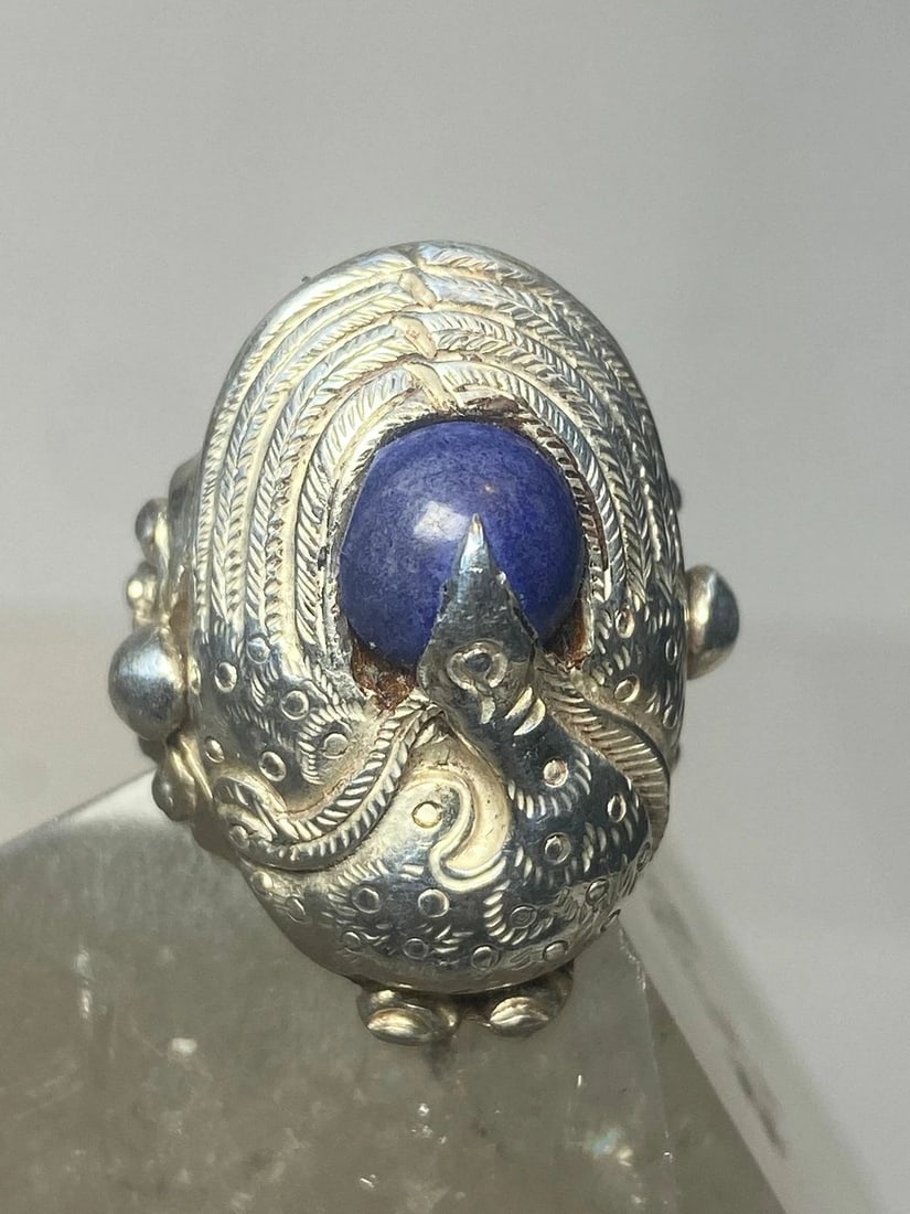 BIRD RING BLUE STONE BOHO WINGS STERLING SILVER WOMEN: BIRD RING BLUE STONE BOHO WINGS STERLING SILVER WOMEN Bird ring blue stone boho wings sterling silver women Size 5 Weight 8.3g Length 1. 1/8" Width. 3/4" Thinnest part 1/8"