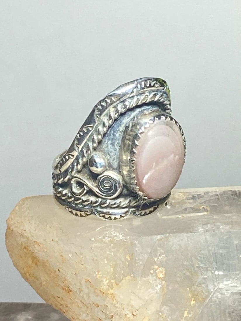 MOTHER OF PEARL RING CIGAR BAND PINKY BAND STERLING SILVER WOMEN (1 of 2)