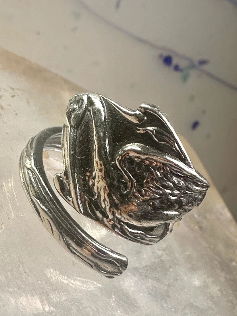 STORK SPOON RING BABY SHOWER BIRD BAND SIZE 6.5 ADJ STERLING SILVER BAND (1 of 2)