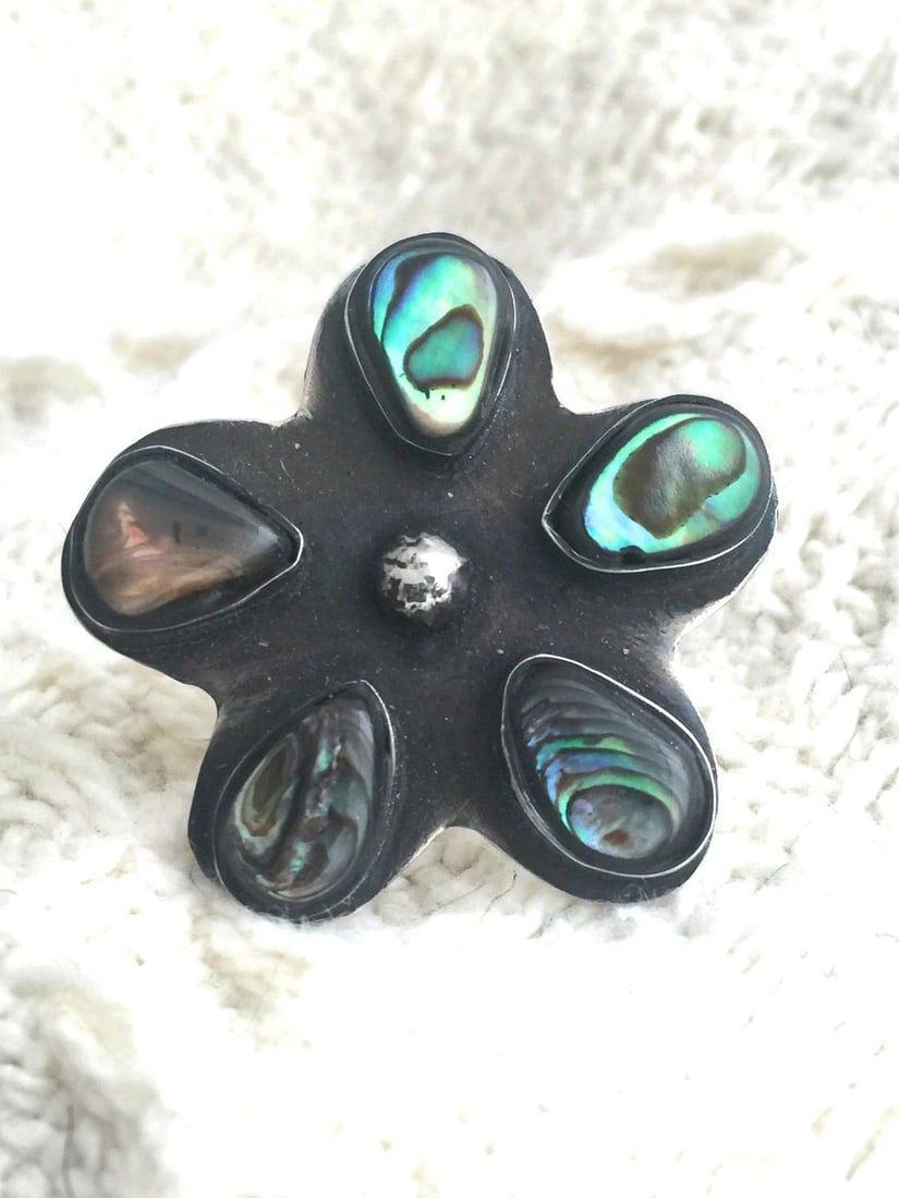 STERLING SILVER SOUTHWESTERN ABALONE RING SIZE SIGN 6 RS 8.2G (1 of 2)