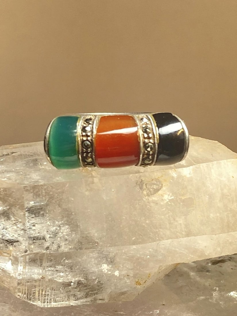 CARNELIAN RING SIZE 6.25 ONYX MARCASITES STERLING SILVER RING WOMEN (1 of 2)
