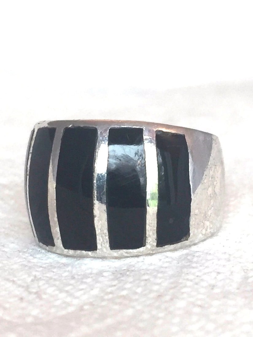 VINTAGE STERLING SILVER ONYX BAND RING SIZE 6.25 9.2G (1 of 1)