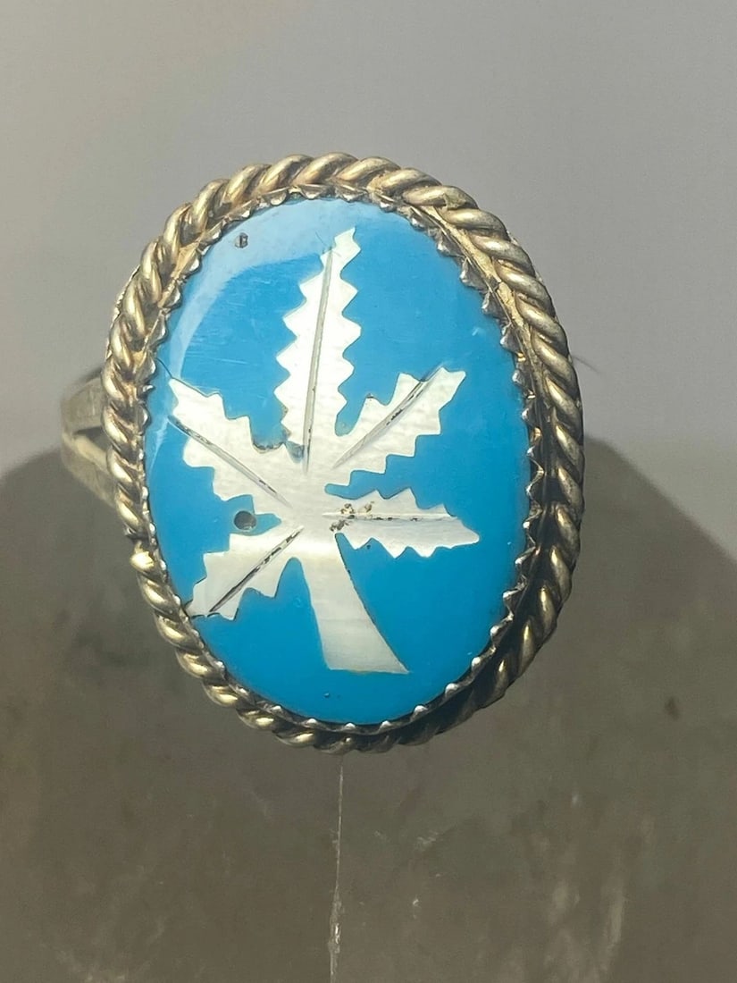 MARIJUANA RING TURQUOISE MOP POT SOUTHWEST STERLING SILVER WOMEN (1 of 2)