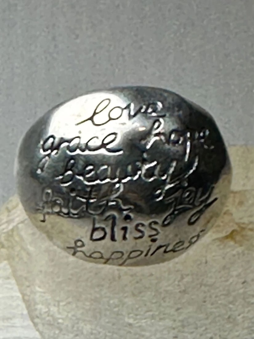 HAPPINESS RING WORDS LOVE HOPE BLISS JOY GRACE BEAUTY BAND SIZE 8.75 STERLING SI (1 of 1)