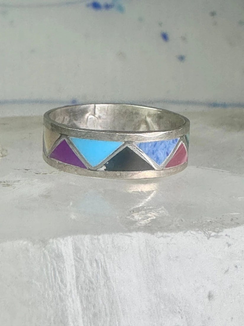 ZUNI TURQUOISE RING MALACHITE LAPIS WEDDING BAND SIZE 7 VINTAGE STERLING SILVER (1 of 1)