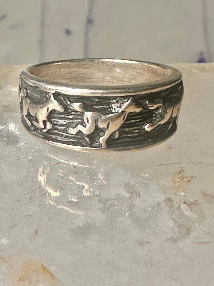 VINTAGE HORSE RING HORSES BAND SIZE 5.75 STERLING SILVER COWGIRL GIRLS WOMEN (1 of 1)