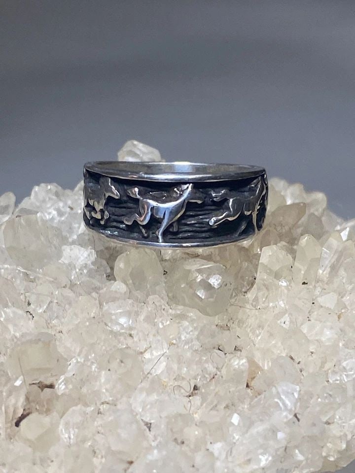 HORSE RING HORSES COWGIRL BAND PINKY STERLING SILVER SOUTHWEST WOMEN GIRLS B: HORSE RING HORSES COWGIRL BAND PINKY STERLING SILVER SOUTHWEST WOMEN GIRLS B Horse ring size 5.75 horses cowgirl band pinky sterling silver southwest women girls b Size 5.75 Weight 4.5g Widest part of