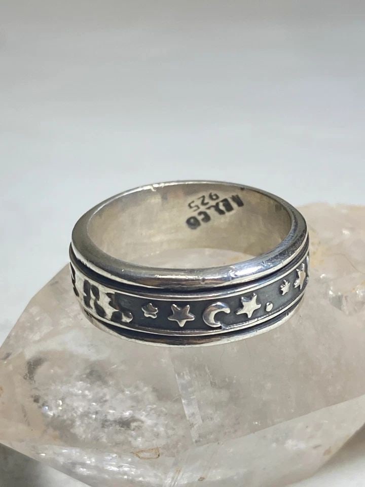 MOON STARS RING CELESTIAL SPINNER BAND STERLING SILVER WOMEN MEN (1 of 1)
