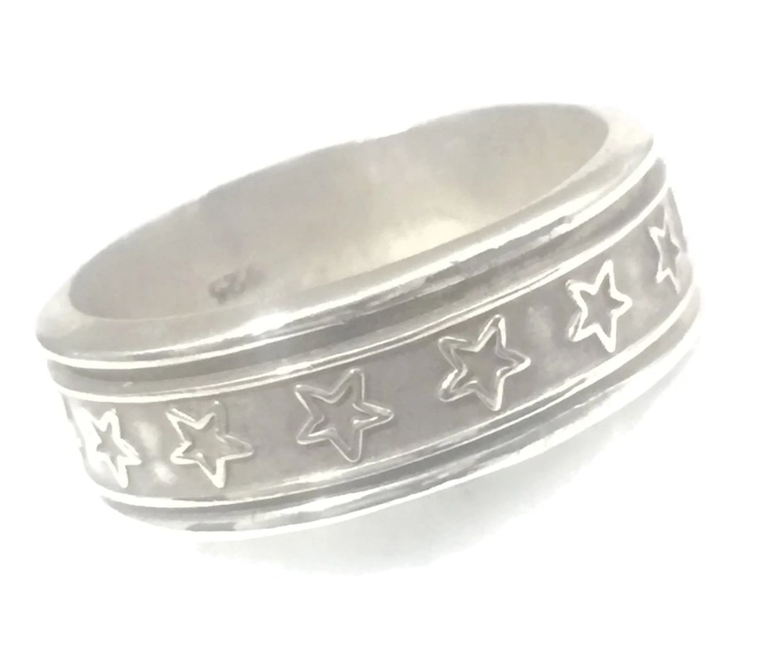 MEN SPINNER STAR BAND RING CELESTIAL VINTAGE STERLING SILVER WOMEN SIZE 12.7: MEN SPINNER STAR BAND RING CELESTIAL VINTAGE STERLING SILVER WOMEN SIZE 12.7 Man in the Moon Star Ring Celestial Vintage Sterling Silver Women Boho Size 6 Vintage Spinner Star Sterling Silver Men Band