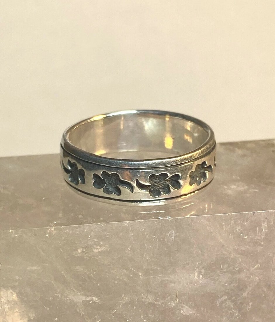 THREE LEAF CLOVER RING WEDDING BAND GOOD LUCK STERLING SILVER RING MEN (1 of 2)