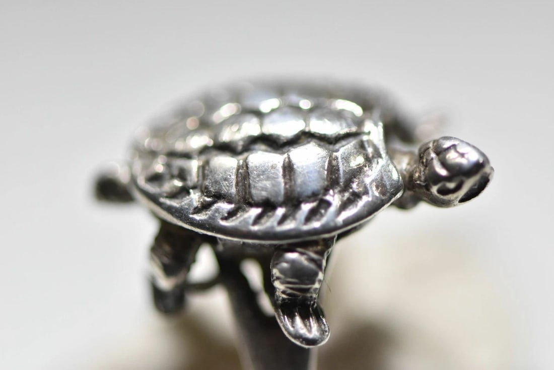 TURTLE RING MOVING TORTOISE PINKY WOMEN GIRLS STERLING SILVER (1 of 2)