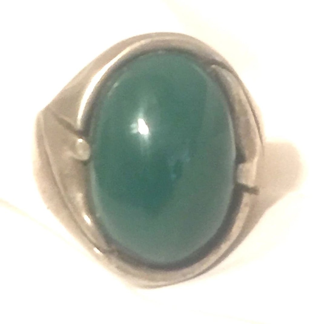 VINTAGE STERLING SILVER GREEN STONE RING SIZE 8 9.8G MEXICO (1 of 2)