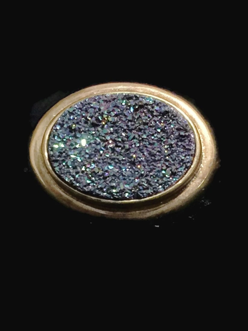 VINTAGE STERLING SILVER RING W GOLD DRUZY STONE SIZE 7 STAMPED TURKEY 925 (1 of 1)