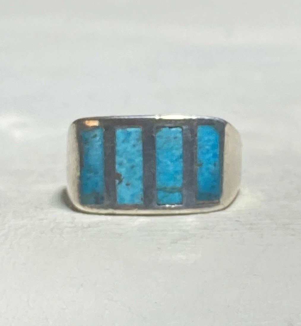TURQUOISE RING SOUTHWEST PINKY BAND STERLING SILVER GIRLS BOYS WOMEN (1 of 2)