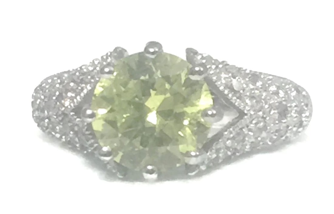 VINTAGE LIME GREEN FLOWER SOLITAIRE STERLING SILVER RING SIZE 6 JOE ESPOSITO (1 of 2)