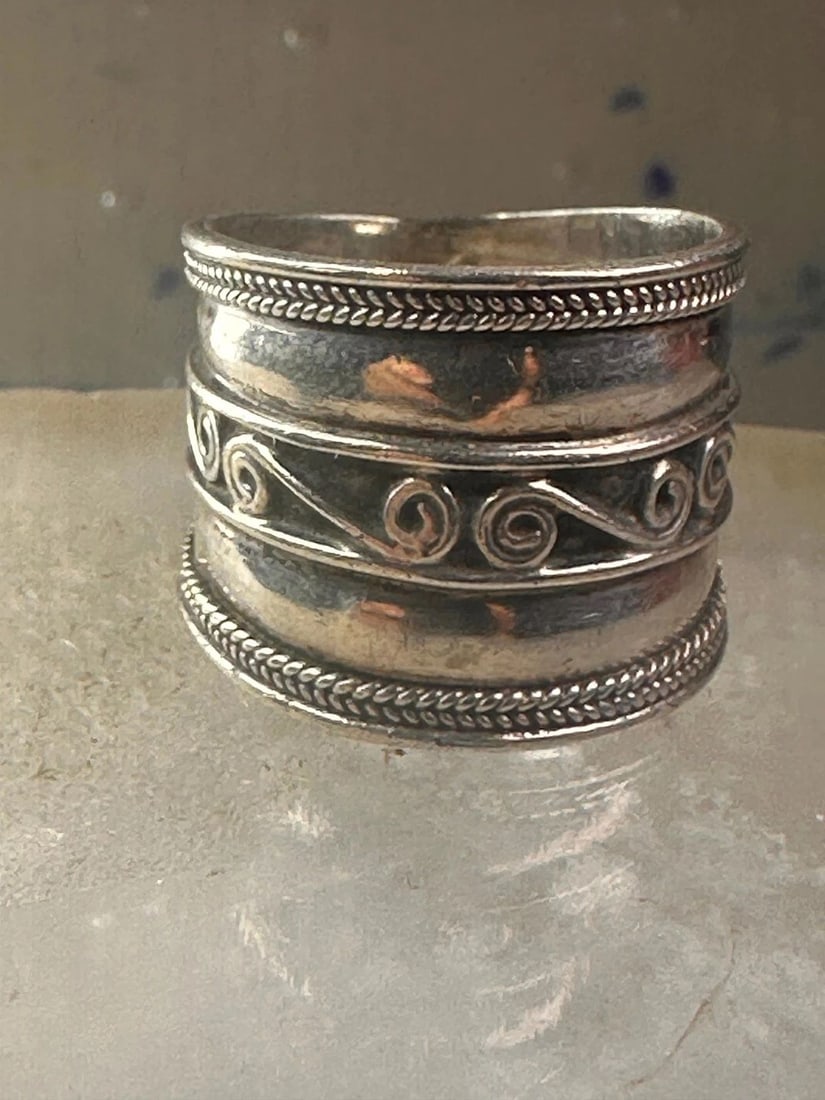 CIGAR BAND RING ROPE DESIGN SIZE 7.50 STERLING SILVER WOMEN (1 of 2)