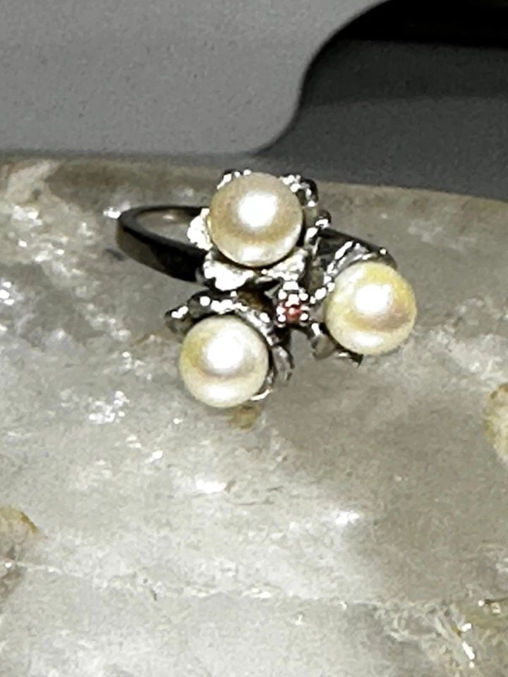 PEARLS RING PINK ICE CZ STERLING SILVER PROM SIZE 7.75 WOMEN GIRLS (1 of 1)