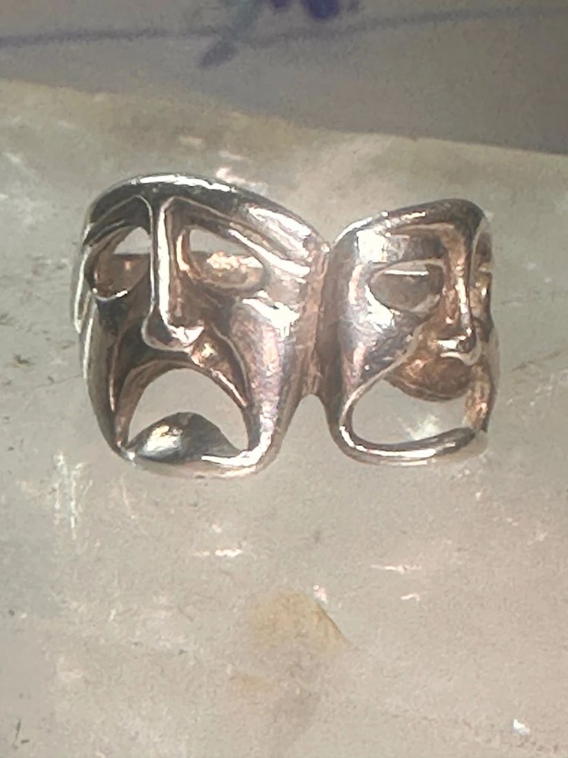 COMEDY TRAGEDY RING MASK THEATRE BAND SIZE 5.50 STERLING SILVER WOMEN (1 of 2)