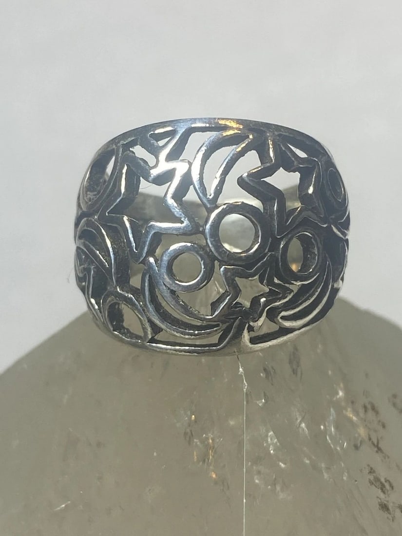 STARS RING STERLING SILVER CIGAR BAND WOMEN GIRLS (1 of 1)
