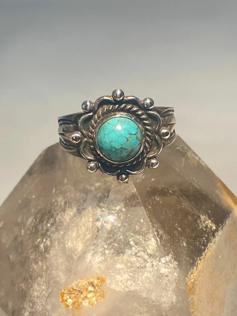 TURQUOISE RING NAVAJO SOUTHWEST PINKY STERLING SILVER WOMEN GIRLS (1 of 1)
