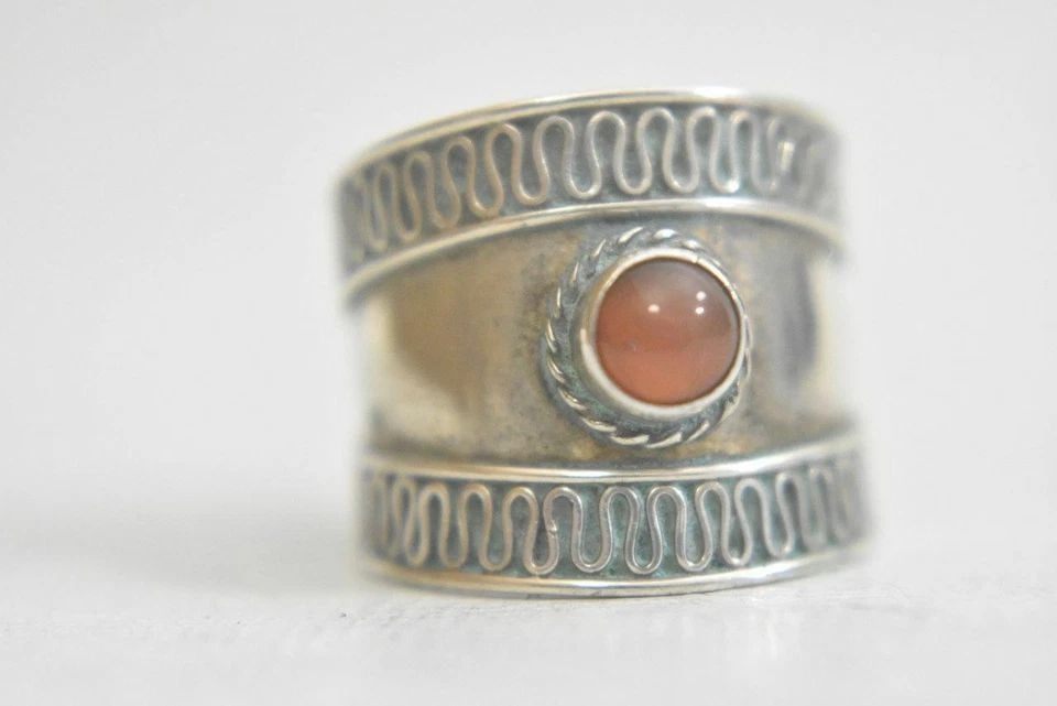 CIGAR BAND SIZE 6.75 ORANGE STONE RING STERLING SILVER WOMEN GIRLS (1 of 1)