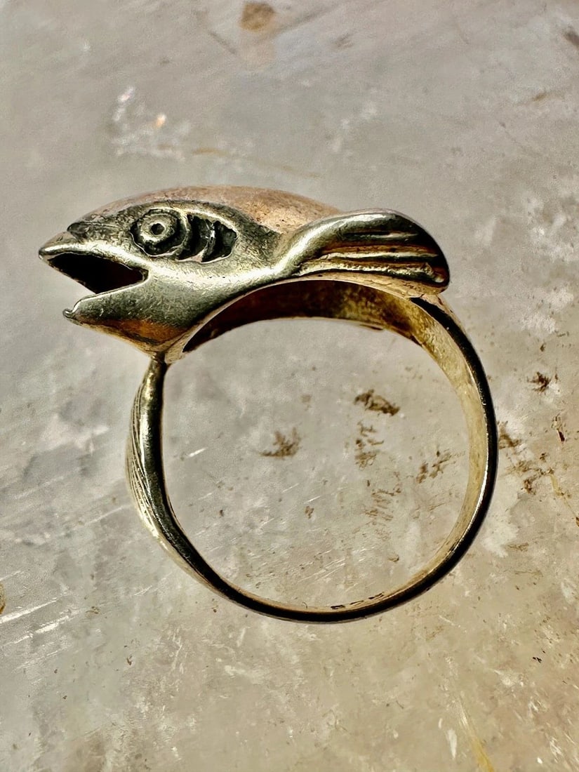 FISH RING TUNA BASS FISHERMEN BAND SIZE 2.25 STERLING SILVER WOMEN PINKY (1 of 2)